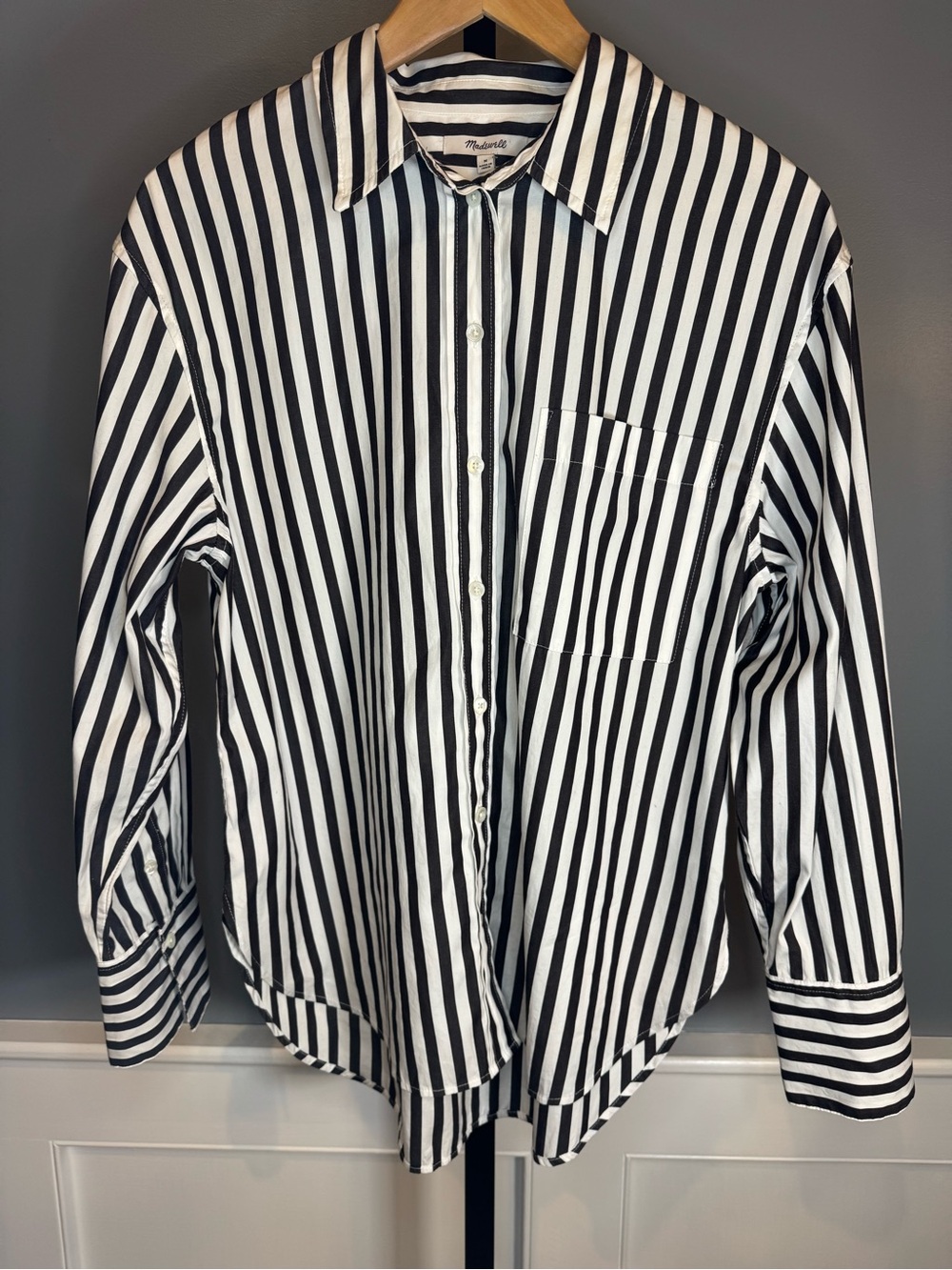 NWT Madewell Relaxed Button-Up Shirt Dark Carob Stripe 100% Cotton M